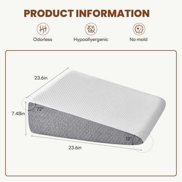 CONCETTA Wedge Pillow for Sleeping, Memory Foam Body Pillow for Acid Reflux, Neck & Back Pain Relief, Post-Surgery Recovery & Snoring Reduction,