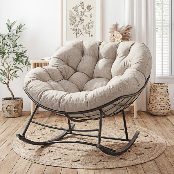 CONCETTA Heavy Duty Outdoor Rocking Chair with Cushion, Oversized Egg Lounge, 450 Lbs All-Weather Glider for Patio, Garden, Living Room