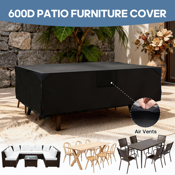 CONCETTA Rectangular Patio Furniture Cover, 600D Waterproof Outdoor Dining Table & Chair Cover, Heavy Duty