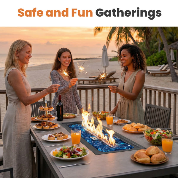 SHOUFTW 43" Propane Fire Pit Table, Outdoor Rectangular Gas Fire Pit with Lid & Waterproof Cover for Patio Backyard Deck Gatherings, 50000 BTU, Black