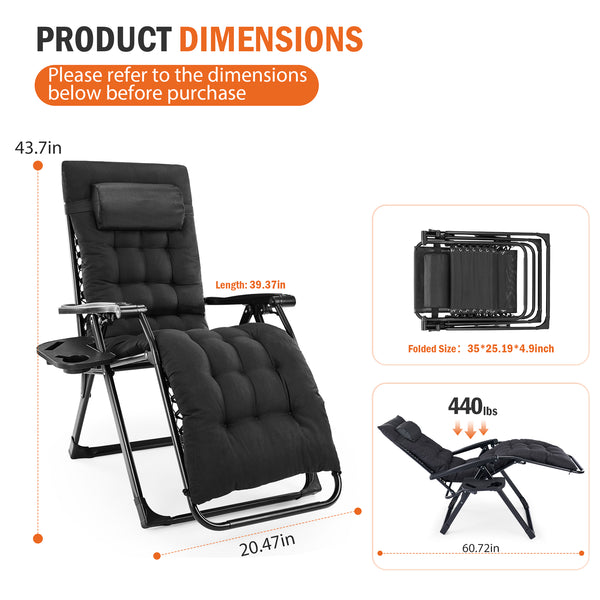 SHOUFTW Padded Zero Gravity Lounge Chair with Detachable Cushion & Side Tray, Folding Reclining Patio Chair, Outdoor Lawn Lounger