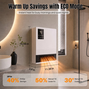 CONCETTA 1500W Wall‑Mount Electric Heater for Indoor Use,15‑Hour Timer, 2 Heat Settings, Touchscreen & Remote ControlOverheat Protection & Child Lock, White