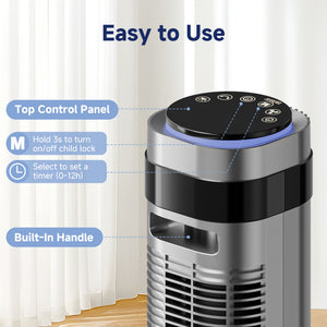 SHOUFTW Tower Fan Standing Bladeless, 23ft/s Velocity Quiet, 64° Oscillating with 5 Speeds, 4 Modes, 12H Timer for Indoor Bedroom