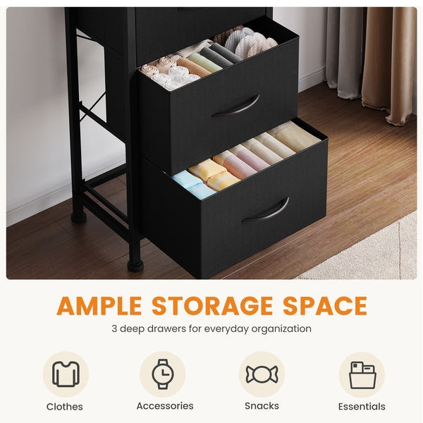 CONCETTA 3-Drawer Fabric Storage Dresser, Multipurpose Storage Chest with Steel Frame and Wooden Top, Space Saving Organizer for Bedroom, Closet, Home Office