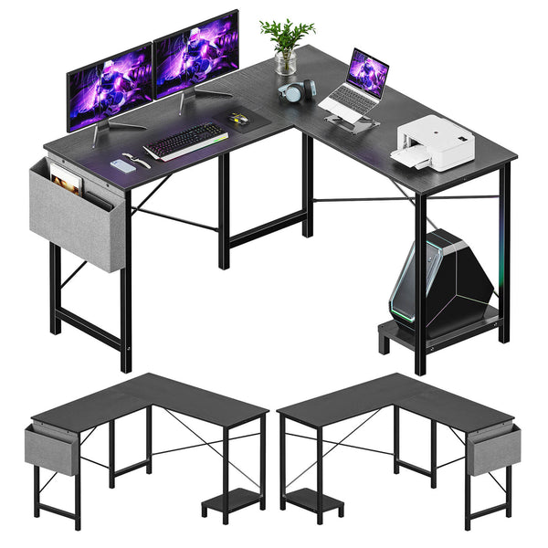 CONCETTA L-Shaped Computer Desk - 50" Corner Gaming Table with Console Shelf and Side Storage Pocket for Office, Bedroom, Living Room