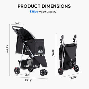 CONCETTA 3-Wheel Foldable and Waterproof Pet Stroller - Jogger Stroller for Small and Medium Dogs and Cats with Cup Holder and Removable Liner