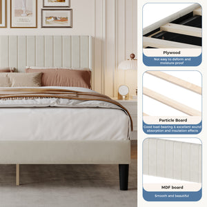 CONCETTA Full Size Bed Frame with Wingback PU Upholstered Headboard and Wooden Slats Support, No Box Spring Needed, Easy Assembly, Black