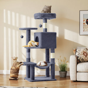 CONCETTA 44in Multi Level Cat Tree Tower,Cat Scratching Posts with Large Top Perch and Hammock