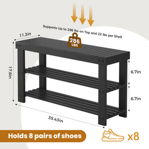 CONCETTA Bamboo Shoe Rack & Bench, 3-Tier 280 lb Capacity Storage Organizer for Entryway, Living Room, Balcony