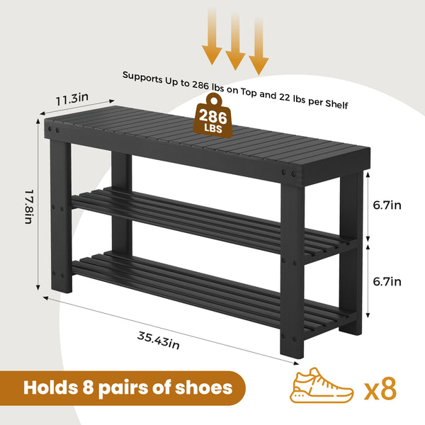 CONCETTA Bamboo Shoe Rack & Bench, 3-Tier 280 lb Capacity Storage Organizer for Entryway, Living Room, Balcony