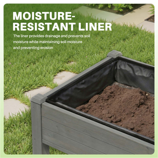 CONCETTA Wooden Raised Garden Bed - Elevated Planter Box with Drainage & Liner for Backyard/Patio/Balcony