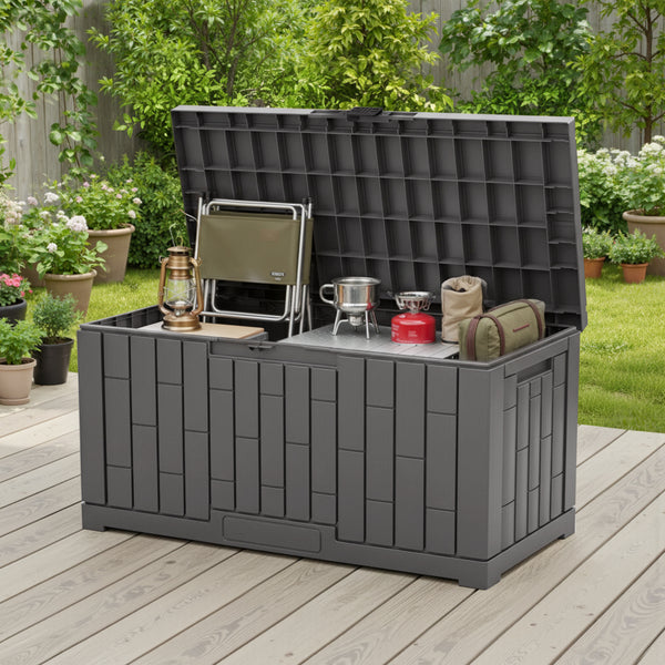 CONCETTA 60-Gallon Waterproof Deck Box, UV-Resistant Resin Outdoor Storage, Lockable Wide-Opening Lid, Garden Patio Storage Bench