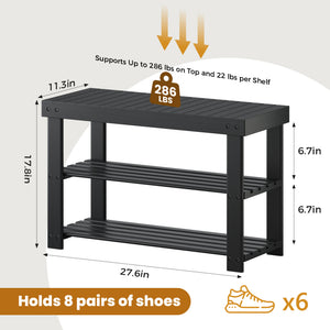 CONCETTA Bamboo Shoe Rack & Bench, 3-Tier 280 lb Capacity Storage Organizer for Entryway, Living Room, Balcony