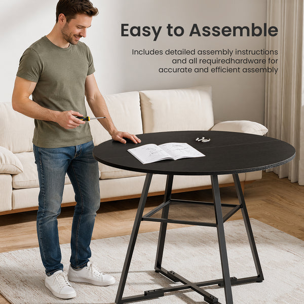 CONCETTA Round Extendable Dining Table for 4-8 People, Space-Saving Wood Kitchen Table with Pedestal Base & Storage Shelf, Modern Expandable Oval Dining Table for Home & Apartment