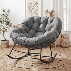CONCETTA Heavy Duty Outdoor Rocking Chair with Cushion, Oversized Egg Lounge, 450 Lbs All-Weather Glider for Patio, Garden, Living Room