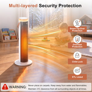 CONCETTA 25" Tower Space Heater,1500W Electric Heater with Remote,15H Timer,Child Lock,60° Oscillation,for Indoor, Living Room, Bedroom, Office & Home
