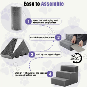 CONCETTA Pet Stairs Ramp, High-Density Foam Dog Cat Steps, Non-Slip Indoor Ladder for Couch, High Beds, Sofa, Gray