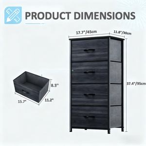 CONCETTA 4 Drawer Dresser, Wide Chest Drawers Nightstand Storage Tower Storage Fabric Dresser With Wood Top for Living Room, Bedroom, Closet