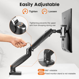 JOINSUN Dual Monitor Stand - Adjustable Gas Spring Monitor Desk Mount Swivel Vesa Bracket with C Clamp, Grommet Mounting Base for 15 to 32 Inch Computer Screens