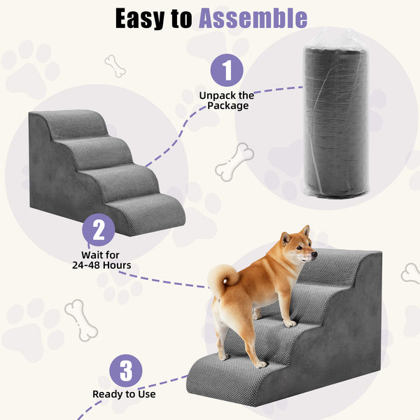 CONCETTA Pet Stairs Ramp, High-Density Foam Dog Cat Steps, Non-Slip Indoor Ladder for Couch, High Beds, Sofa, Gray