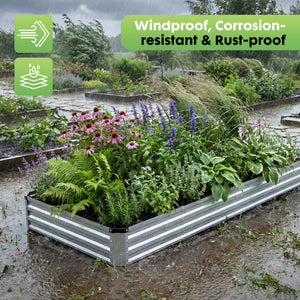 SHOUFTW Galvanized Rectangular Raised Garden Bed, Outdoor Metal Planter Box with Rust-Resistant Steel, Easy to Assemble, Ideal for Vegetables, Flowers & Herbs