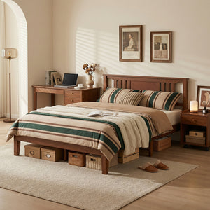 CONCETTA Solid Wood Platform Bed with Headboard, No Box Spring Needed, Wood Slat Support, Dark Brown Finish for Modern Bedroom, Full Size