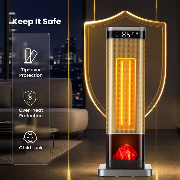 SHOUFTW 1500W Space Heater, 24" Electric Heater with Remote and Thermostat, 12H Timer, 4 Modes & 70°Oscillation, Overheat & Tip-Over Protection for Indoor