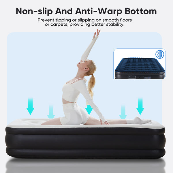SHOUFTW H Air Mattress, Low Noise Blow Up Guest Mattress with Built in Pump, 600LBS Weight Capacity for Camping, Home