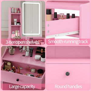 CONCETTA Vanity Desk with Mirror and Lights, Makeup Vanity Table with Hair Dryer & Power Outlet, Dressing Table for Bedroom