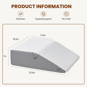 Wedge Pillow for Sleeping, Memory Foam Body Pillow for Acid Reflux, Neck & Back Pain Relief, Post-Surgery Recovery & Snoring Reduction, 7Inch