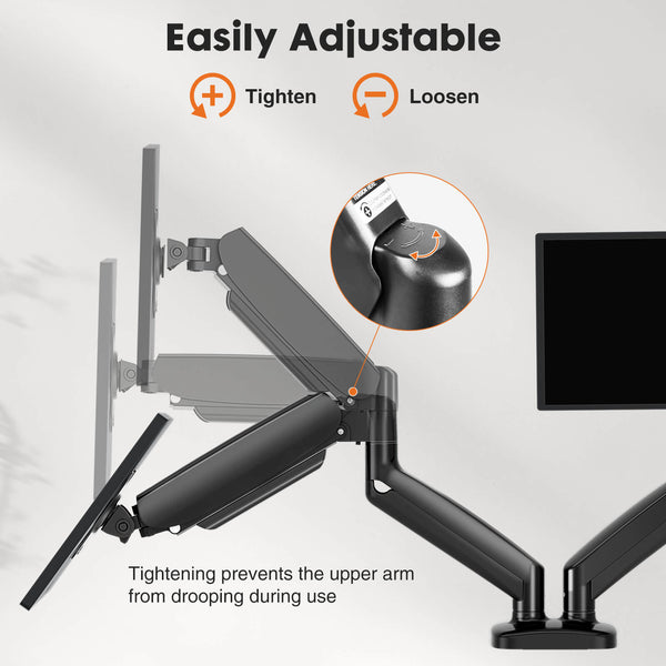 JOINSUN Dual Monitor Stand - Adjustable Gas Spring Monitor Desk Mount Swivel Vesa Bracket with C Clamp, Grommet Mounting Base for 15 to 32 Inch Computer Screens