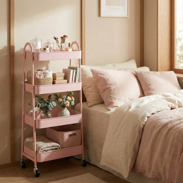 CONCETTA Versatile 4-Tier Metal Utility Cart with Locking Casters, Multi-Scenario Use for Office, Living Room, Kitchen