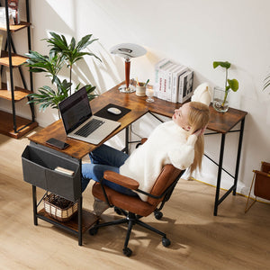 CONCETTA L-Shaped Computer Desk - 50" Corner Gaming Table with Console Shelf and Side Storage Pocket for Office, Bedroom, Living Room