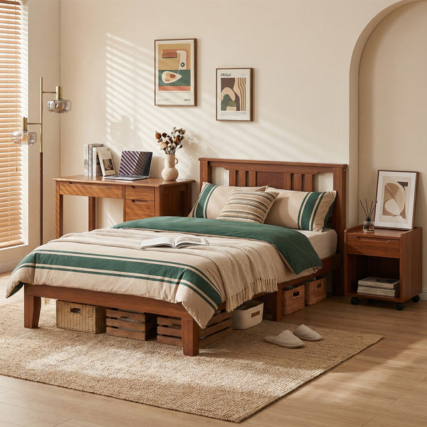 CONCETTA Solid Wood Platform Bed with Headboard, No Box Spring Needed, Wood Slat Support, Dark Brown Finish for Modern Bedroom, Full Size