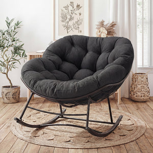 CONCETTA Heavy Duty Outdoor Rocking Chair with Cushion, Oversized Egg Lounge, 450 Lbs All-Weather Glider for Patio, Garden, Living Room
