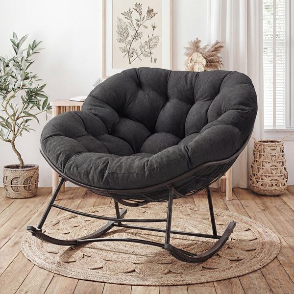 CONCETTA Heavy Duty Outdoor Rocking Chair with Cushion, Oversized Egg Lounge, 450 Lbs All-Weather Glider for Patio, Garden, Living Room