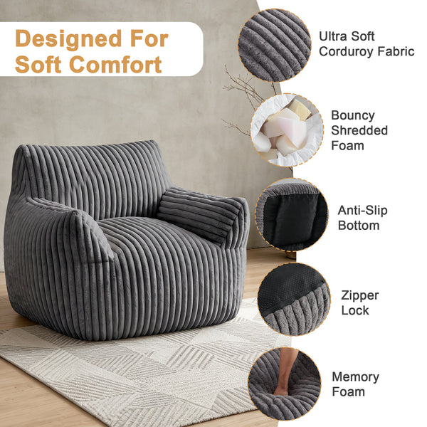 CONCETTA Bean Bag Chair, Bean Bag Sofa with High Rebound Foam Filling, Soft and Durable Lounge Chair for Living Room, Bedroom and Dorm