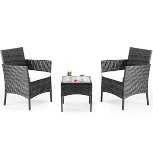 CONCETTA 3 Piece Patio Wicker Furniture Set , Patio Chair w/ Table w/ Cushions, Simple Modern Comfort
