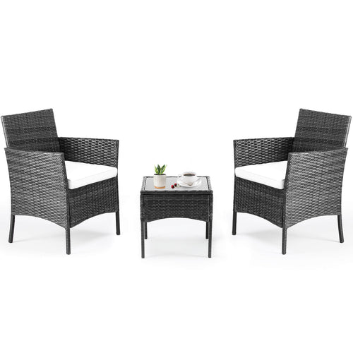 CONCETTA 3 Piece Patio Wicker Furniture Set , Patio Chair w/ Table w/ Cushions, Simple Modern Comfort