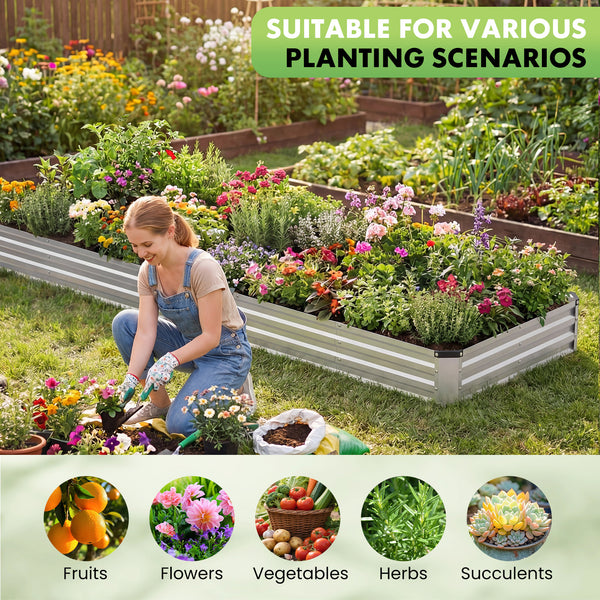 CONCETTA Galvanized Raised Garden Bed, Easy Assembly Outdoor Metal Planter Box, Rust-Resistant Steel Garden Bed for Vegetables, Flowers, Herbs