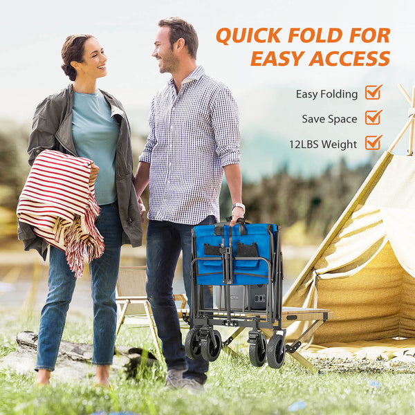 CONCETTA Collapsible Foldable Wagon Cart-with All-Terrain Wheels, Heavy Duty Utility Grocery Wagon with Drink Holders for Shopping Sports Camping