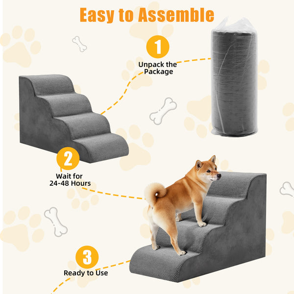 SHOUFTW Round Edge Pet Stairs Ramp, High-Density Foam Dog Cat Steps, Non-Slip Indoor Ladder for Couch, High Beds, Car, Gray