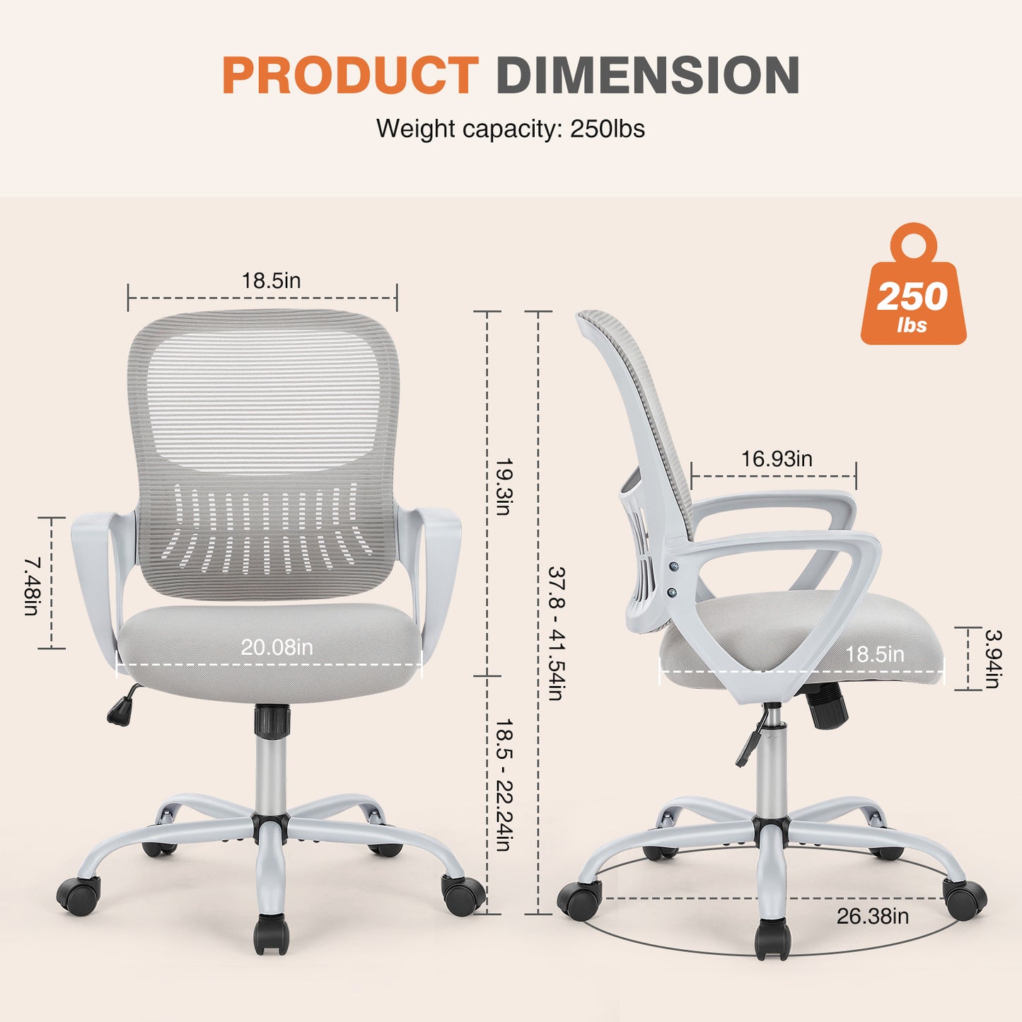 CONCETTA Ergonomic Office Home Desk Mesh Fixed Armrest