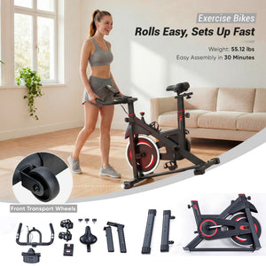 CONCETTA Exercise Bike for Home Gym, Stationary Indoor Cycling Bike, Low Noise Cardio Workout Equipment with Adjustable Resistance