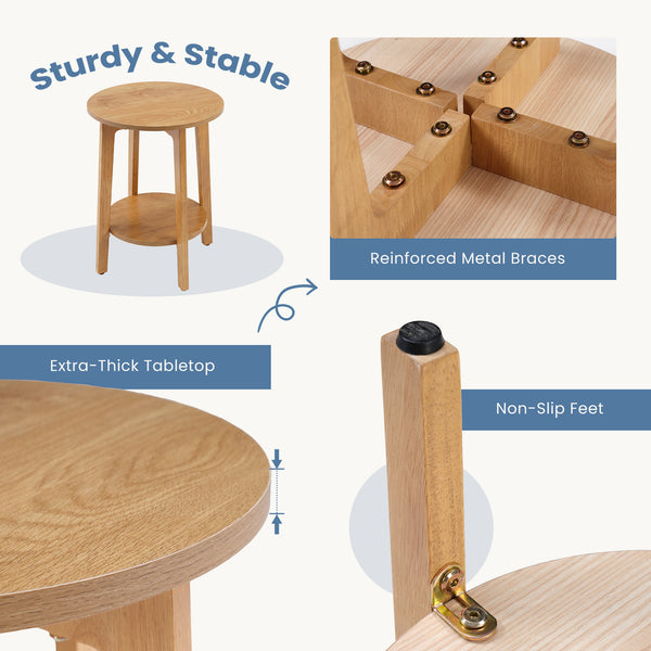 CONCETTA Round 2-Tier Side Tables with Tapered Legs, Small End Tables for Living Room & Bedroom