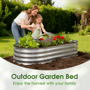 CONCETTA Galvanized Raised Garden Bed Kit with Safe Rubber Edging, Oval Metal Planter Box for Vegetables, Flowers, Herbs for Outdoor Gardening