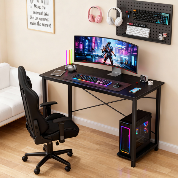 CONCETTA 40-47 Inch Computer Desk, Small Home Office Desk for Small Spaces, Study Writing Table for Students & Kids, Modern Simple Style Workstation with Metal Frame for Bedroom, Office