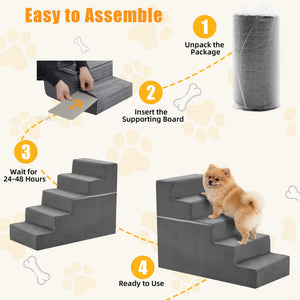 SHOUFTW Round Edge Pet Stairs Ramp, High-Density Foam Dog Cat Steps, Non-Slip Indoor Ladder for Couch, High Beds, Car, Gray