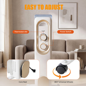 SHOUFTW 1500W Portable Oil Filled Radiator Heater with Electric Adjustable Thermostat. Automatic Power-off and Tip-Over Protection, Quiet Heating for Home