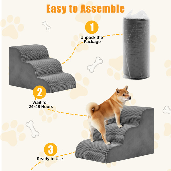 SHOUFTW Round Edge Pet Stairs Ramp, High-Density Foam Dog Cat Steps, Non-Slip Indoor Ladder for Couch, High Beds, Car, Gray